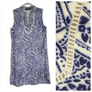 Tommy Hilfiger Blue Paisley Linen Shift Dress Lace Sleeveless Nautical Casual